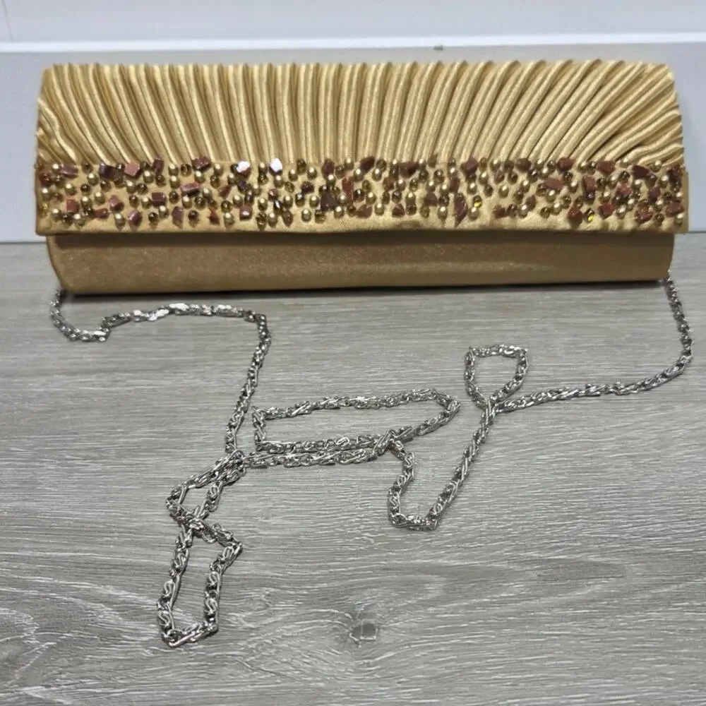 Bijoux Terner Gold Rouch Clutch Purse with Bead Detail